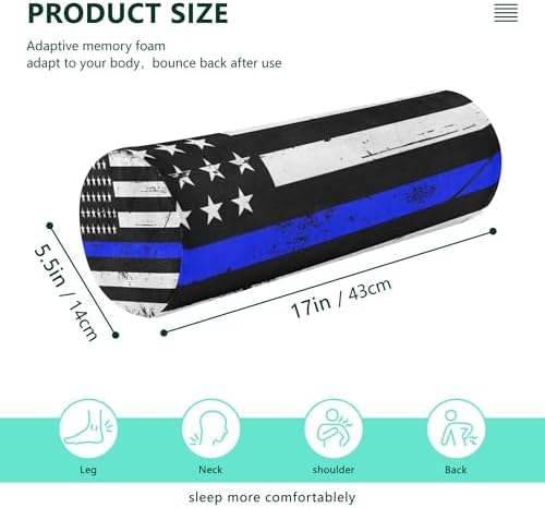 Round Cervical Roll Bolster Pillow Memory Foam Neck Roll Pillow for Sleeping Round Pillow for Neck Cylinder Bolster Pillow Bed Support Vintage American Police Support Flag
