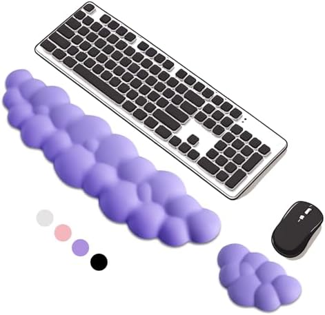 Keyboard Wrist Rest Mouse Wrist Support Set, Cloud Keybroad Wrist Rest Pad with Non-Slip PU Base, Memory Foam Wrist Rest for Pain Relief Computer Laptop Gaming Home Office, Purple