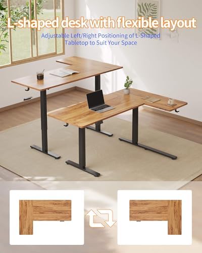 YIHAYO Reversiable L-Shaped Electric Standing Desk, 59 Inches Stand Up Corner Desk, Sit and Stand Up for Work Office Home, Computer Table with Splice Board, Rustic Brown Top
