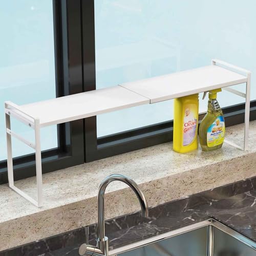 Extendable Narrow Tall Storage Shelf for Windowsill & Kitchen, White