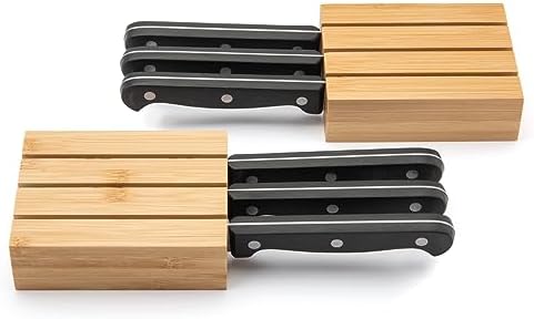 Purawood Premium Bamboo Knife Block Inserts – 2 Pack – Compatible Expandable Drawer Organizer & Utensil Organizer, Cutlery Tray with Dividers for Kitchen Utensils & Flatware (Natural)…