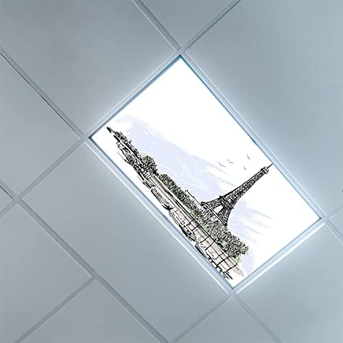 Fluorescent Light Cover Decorative Ceiling Light Filters,Paris Pattern,for Classroom Office Hospitals Home Ceiling Decorative,2ft x 4ft,White Black