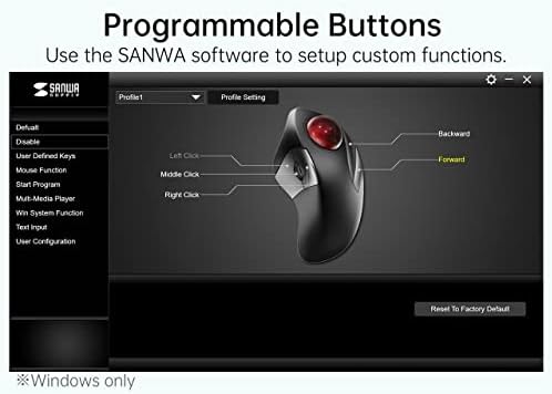 SANWA Wired Trackball Mouse, Index Finger Roller Ball Mouse for Large Hands