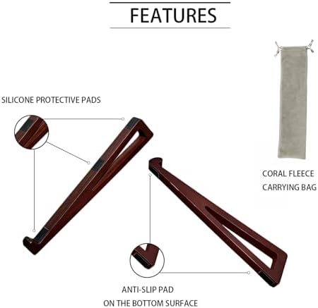 Bamboo Wooden Laptop Stand, Portable Wood Laptop Stand for Desk Tablet with Carry Pouch, Compact Travel Laptop Stand with Protective Silicone Pads, Suitable for Laptops and Tablets