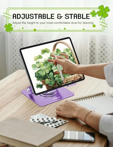 Adjustable Tablet Stand, Foldable 360° Aluminum Holder, Purple