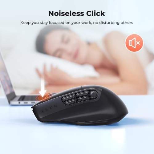 MEETION Wireless Mouse with 5 Side Buttons, Dual Mode Silent, Black
