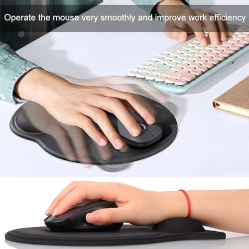 2 Pack Ergonomic Mouse Pad with Wrist Rest Support, Mousepad with Comfortable Gel Wrist Rest Support and Lycra Cloth,for Easy Typing Pain Relief Durable and Easy to Clean,Black