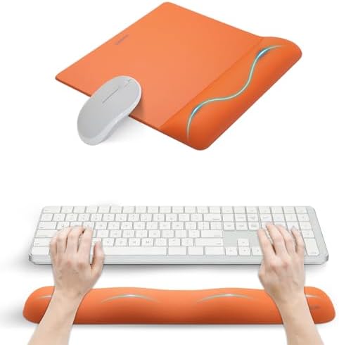 UnivoColors Wide Size Mouse Pad with Wrist Rest&L-Size Keyboard Wrist Rest Set,Premium PU Material,Low-Rebound Cushion,Ergonomic Design,Smooth Mouse Control with Hard Plate,Reduces Fatigue,Tangerine