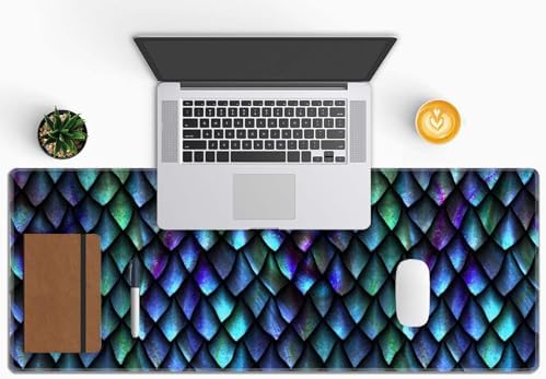 Dragon Scales Large Gaming Mouse Pad for Desk, Desk Mat with Seamed Edges, Waterproof Desk Pad, Non-Slip Rubber Base, 31.5x11.8 Inch Keyboard Pad Computer Mat, Big XL Mousepad