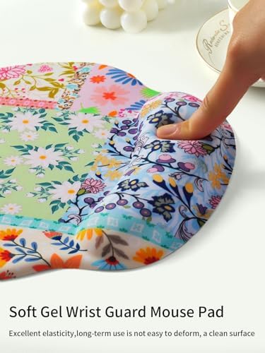 Seorsok Pink Floral Mouse Pad with Gel Wrist Support Mouse Pad,Ergonomic Aesthetic,Comfort Mousepad for Office Work Computer,Pain Relief Mousepad with Non-Slip Silicone Base,Colorful Blooming Flower