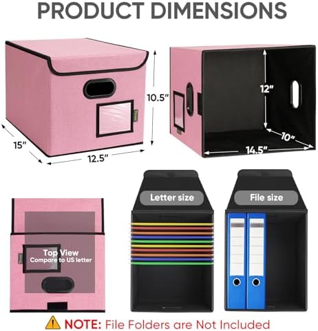 BALEINE File Organizer Box with Lid, Collapsible Hanging File Storage Box