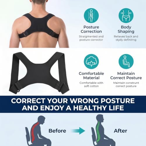 Posture Corrector for Men and Women, Adjustable Back Support Brace, Comfortable Breathable Shoulder Brace for Spine, Neck and Lower Back Pain Relief