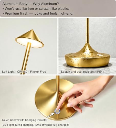 Cordless Rechargeable LED Table Lamp, Gold
