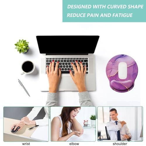 Mouse Pad with Wrist Support, Ergonomic Mouse Pad with Memory Foam Wrist Rest Cushion, Non-Slip Rubber Base Gaming Mice Pad for Home Office Computer Laptop, Purple Marble