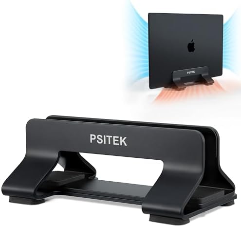 Aluminum Vertical Laptop Stand Dock Holder, Adjustable Slot Width 12-42mm, Space-Saving Upright Storage for MacBook and Laptops