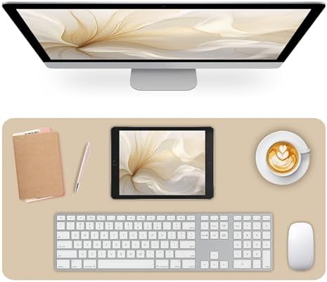 Leather Desk Pad Mat, Beige Desk Mat, 23.6" x 13.7"