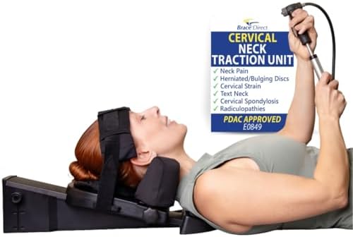 Brace Direct Cervical Traction Device - Spinal Decompression & Neck Pain Relief, Herniated Disc & Spondylosis Support with Hot Cold Therapy - E0849 (Portable - Adjustable Traction up to 40 lbs)