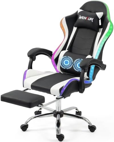RGB Gaming Chair with Massage, Black/White