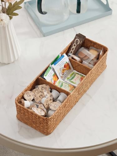 Nonam 3-Section Seagrass Tea Bag Organizer,Wicker divided basket,Natural