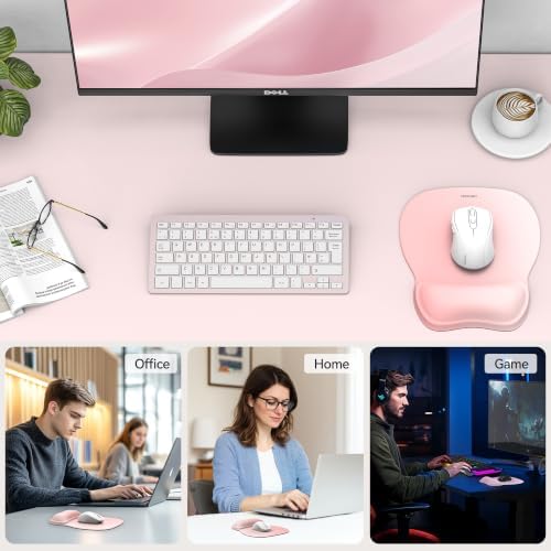 TECKNET Gel Ergonomic Mouse Pad with Wrist Rest, Non-Slip PU Base, Pink