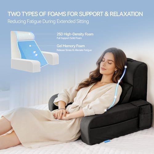 Kayfia Reading Pillow, Gel Memory Foam Back Rest Pillow, 19", Black