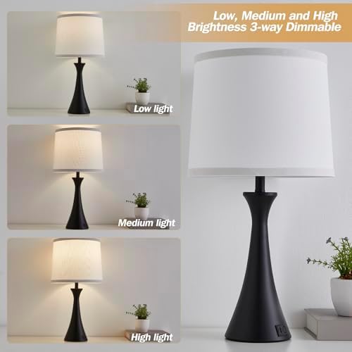 Touch Table Lamps Set of 2, 21" Bedside Lamps with USB C+A