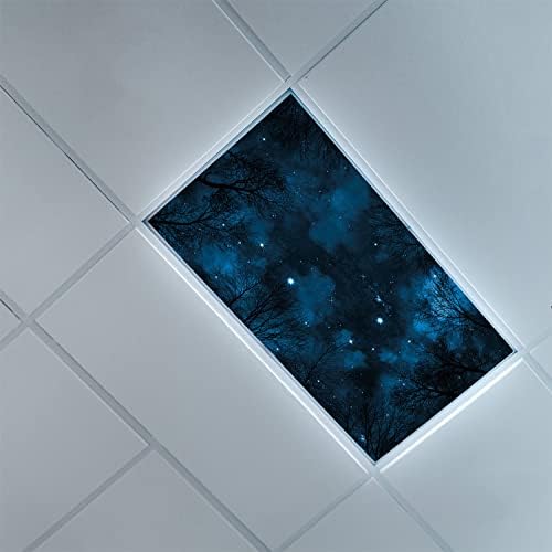 Fluorescent Light Cover Decorative Ceiling Light Filters,Night Sky Pattern,for Classroom Office Hospitals Home Ceiling Decorative,2ft x 4ft,Petrol Blue and Dark