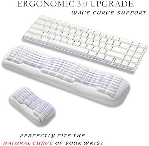UnivoColors Compact-Sized Keyboard & Mouse Wrist Rest Set-Ergonomic 3.0 Upgrade with Wave Curve Support,Non-Slip Base,Perfect for Work & Gaming(Ivory)