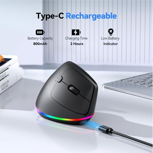 TECKNET RGB Bluetooth Ergonomic Mouse Rechargeable Wireless Multi-Device