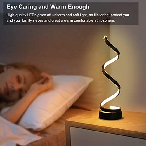 Modern Spiral Table Lamp, Dimmable Table Lamps for Bedroom, 12W LED Desk Lamps for Living Room, 3 Colors 10 Brightness Bedside Lamps Nightstand Lamp Desk Light for Nightstand, Office - Black