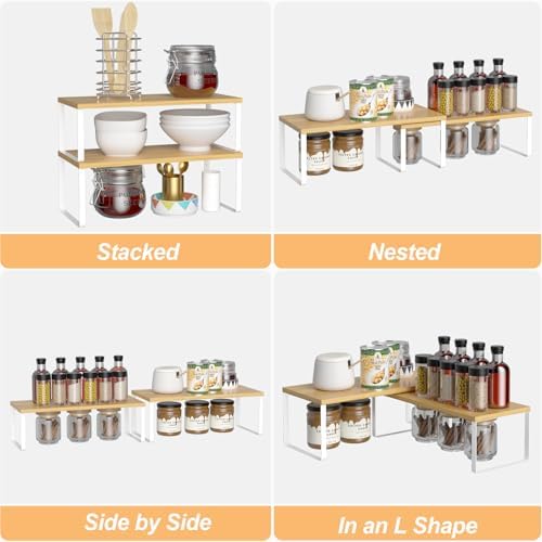 NEX Bamboo Cabinet Organizer Shelf, Kitchen Counter Shelves Set of 2