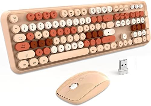 Beige Wireless Keyboard and Mouse Combo,Bubble Round Keys, for PC Laptop