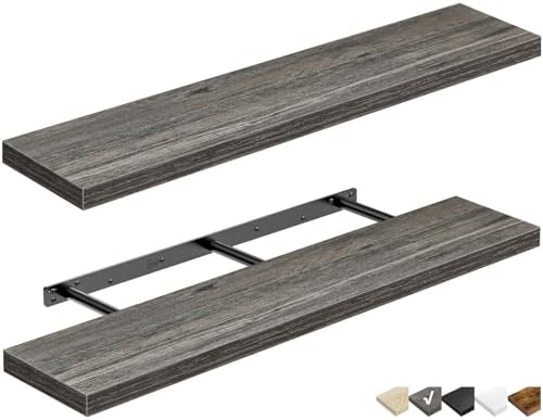 QEEIG Extra Long Floating Shelves for Wall (Grey, Set of 2, 47.2")
