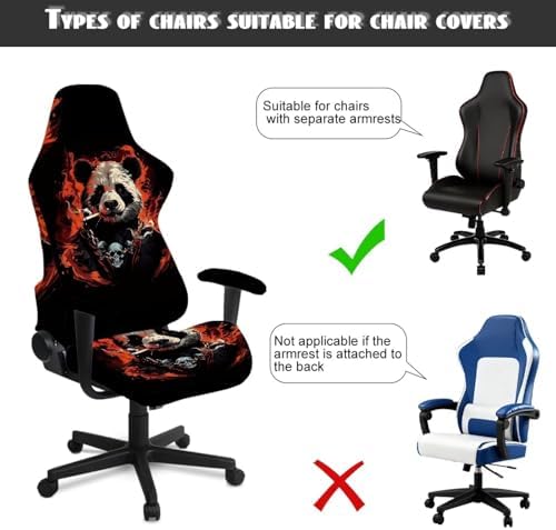 Panda Print Gaming Chair Cover with Armrest Cover, Scratch Proof Cat Proof Removable Slipcover Skull Universal Stretchable Swivel Desk Chair Protector Washable,4-Piece