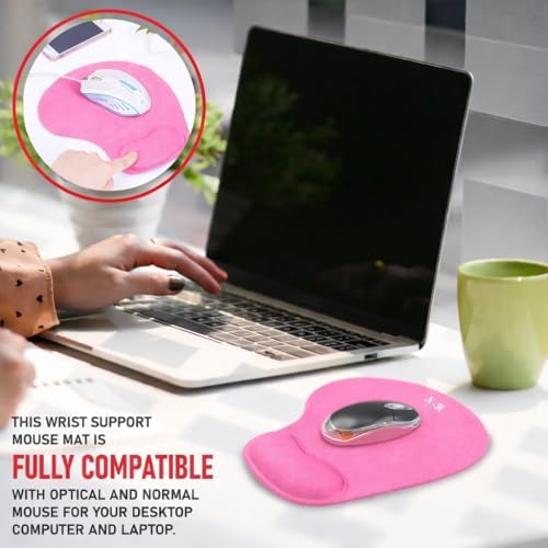 Ergonomic Mouse Pad with Wrist Rest, Gel Wrist Support Mousepad, Pain Relief Laptop Computer Mouse Pad, Non-Slip Mouse Pads for Home & Office (Pink, Regular)