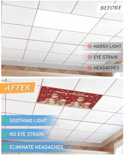 Red Christmas Magnetic Fluorescent Light Covers for Ceiling Lights 2 x 4 Feet,Country Snowflakes Snowman Bear Farmhouse Office Classroom Kitchen Drop Ceiling Light Covers Filters Shade Panel 1 Pack