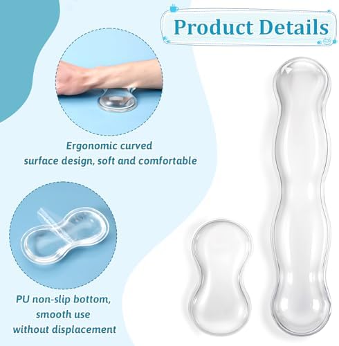 Gel Wrist Rest for Keyboard Clear Anti-Slip Mouse Pad Cute Ergonomic White Silicone Computer Wrist Rest Set for Keyboard Relieve Office Typing or Gaming Wrists Pain