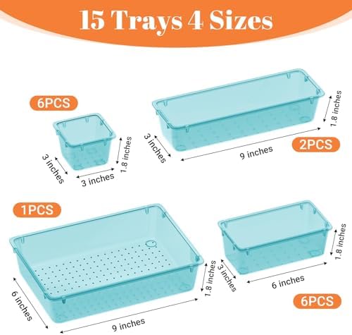 SpaceHacks 15 PCS Plastic Drawer Organizer Set, Drawer Storage Trays
