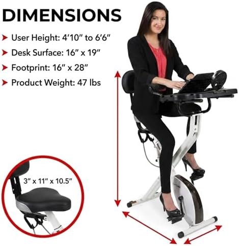 FitDesk Standing Exercise Bike Desk 3.0, Adjustable Height Indoor Cycling Trainer with Laptop Tray, Portable Stationary Fitness Desk for Home Office, Foldable Exercise Workstation, Supports 300 lbs