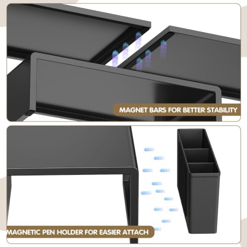 LEKETREE Dual Monitor Stand Riser with Drawer and 2 Pen Holders, Black