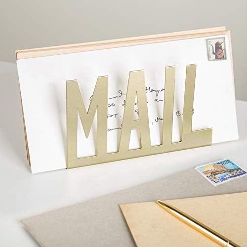 MyGift Mail Holder Organizer Countertop Modern Brass Metal with Cutout MAIL Lettering Design, Office Desktop Envelope and Document Storage Rack
