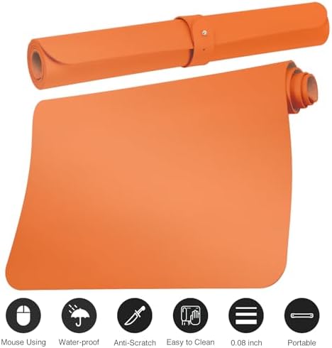 Boutilon Leather Desk Pad Protector,Non-Slip Mouse Pad,Laptop Desk Pad,Office Mouse Mat,Waterproof Leather Desk Blotter,Desk Writing Pad for Office and Home (M-Orange,30"x14")