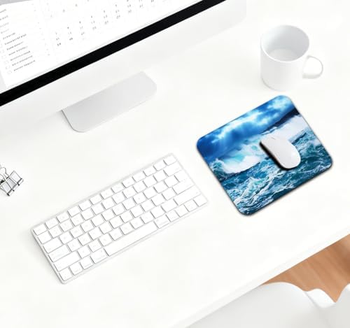 9.5x7.9 Inch Office/Gaming Mouse Pad, Turquoise Crashing Ocean Waves Coastal Stormy Sea & Sunbeams, Cute Anti-Slip Mat for Desk Decor