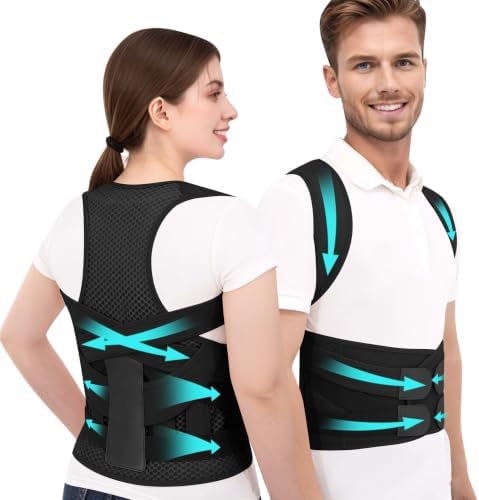 Posture Corrector for Women and Men, Back Brace Posture Corrector with Full Back Support, Adjustable Shoulder Brace and Waist Belt, Back Straightener Posture Trainer for Upper Back, Neck, Shoulder and Lower Back Pain Relief, Scoliosis, Hunchback (Black...