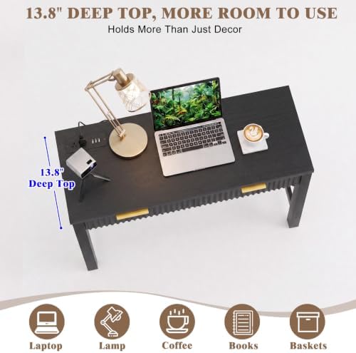 Cyclysio 32" Small Console Table with Charging Station & 2 Fluted Drawers