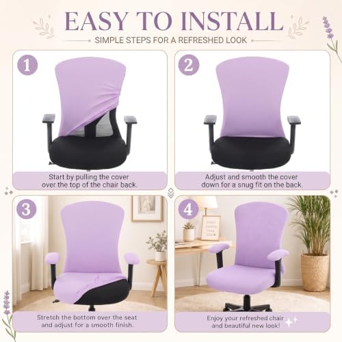 4 Pcs Office Chair Covers Set Computer Armrest Slipcover Seat, Purple