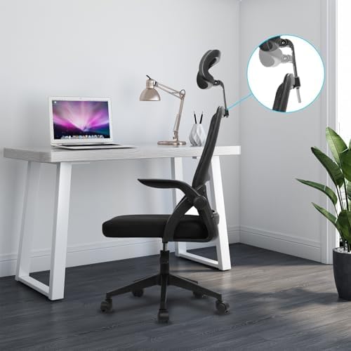 Ergonomic Office Chair,PC Gaming Chair Height Adjustable Mesh Swivel Computer Chair Desk Office Chair with Headrest Headrest Space Saving Executive Office Rolling Chair for Long Sitting Black