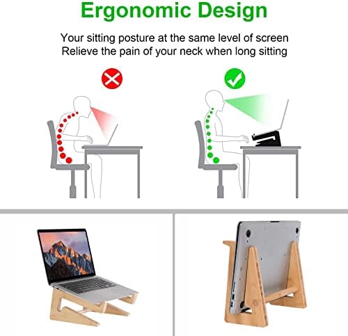 Nuvograin Laptop Stand, Wooden Vertical Laptop Stand for Desk, Bamboo Laptop Stand Compatible with MacBook Air Pro/Dell XPS/Surface pro/HP/Pixelbook/Lenovo, More Laptops 13-17.7inch