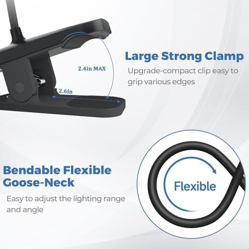 CUHIOY Rechargeable Clip on Reading Light for Bed Headboard, Black, 1 Pack
