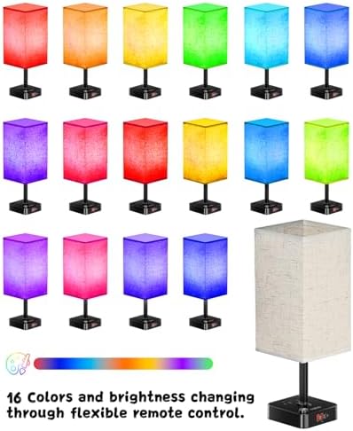 cozoo RGB Remote Bedside Lamp 16 Color Dimming for Nightstand Table Flaxen
